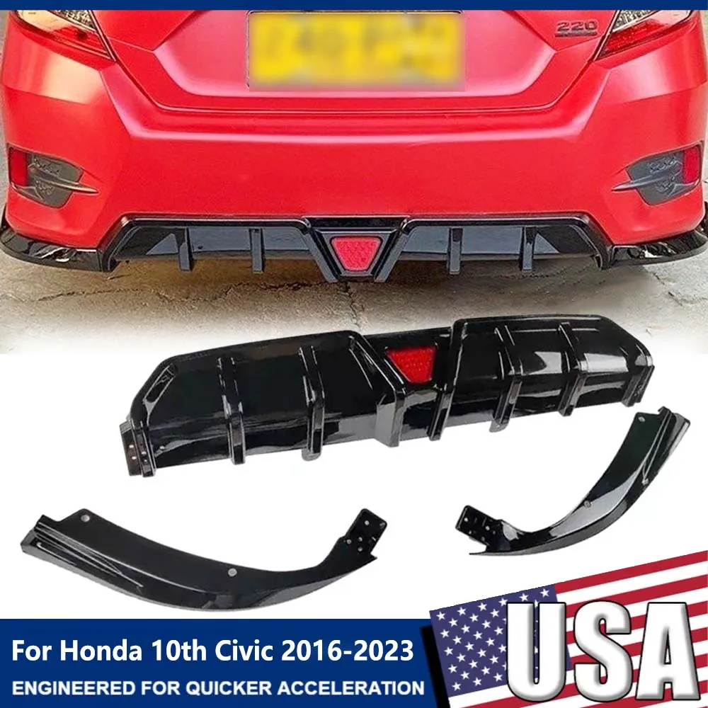 

For Honda Civic 4Dr Sedan 2016-2022 Car Rear Bumper Splitter Diffuser Lip Body Kit Winglets Protector With LED Auto Accessories