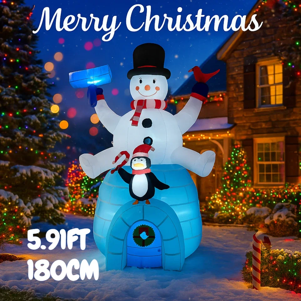 5.91FT LED Lit Home Decor Ornament Xmas Yard Decoration Inflatable Snowman Penguin Igloo Toy Festive Gift Christmas Supplies