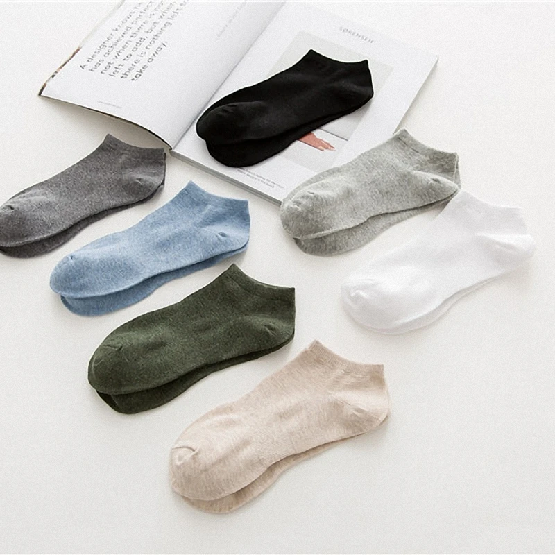 5/10 Pairs High Quality Men's Season Solid Color Socks All Cotton Socks Short Socks Waist Tied Sports Leisure Boat Socks