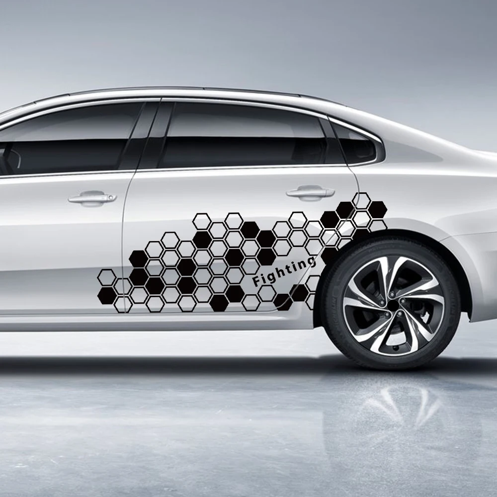 

2pcs Creative Honeycomb Vinyl Car Door Side Decal Decoration Sticker for Racing Sports SUV Sedan Pickup Window Universal Sticker