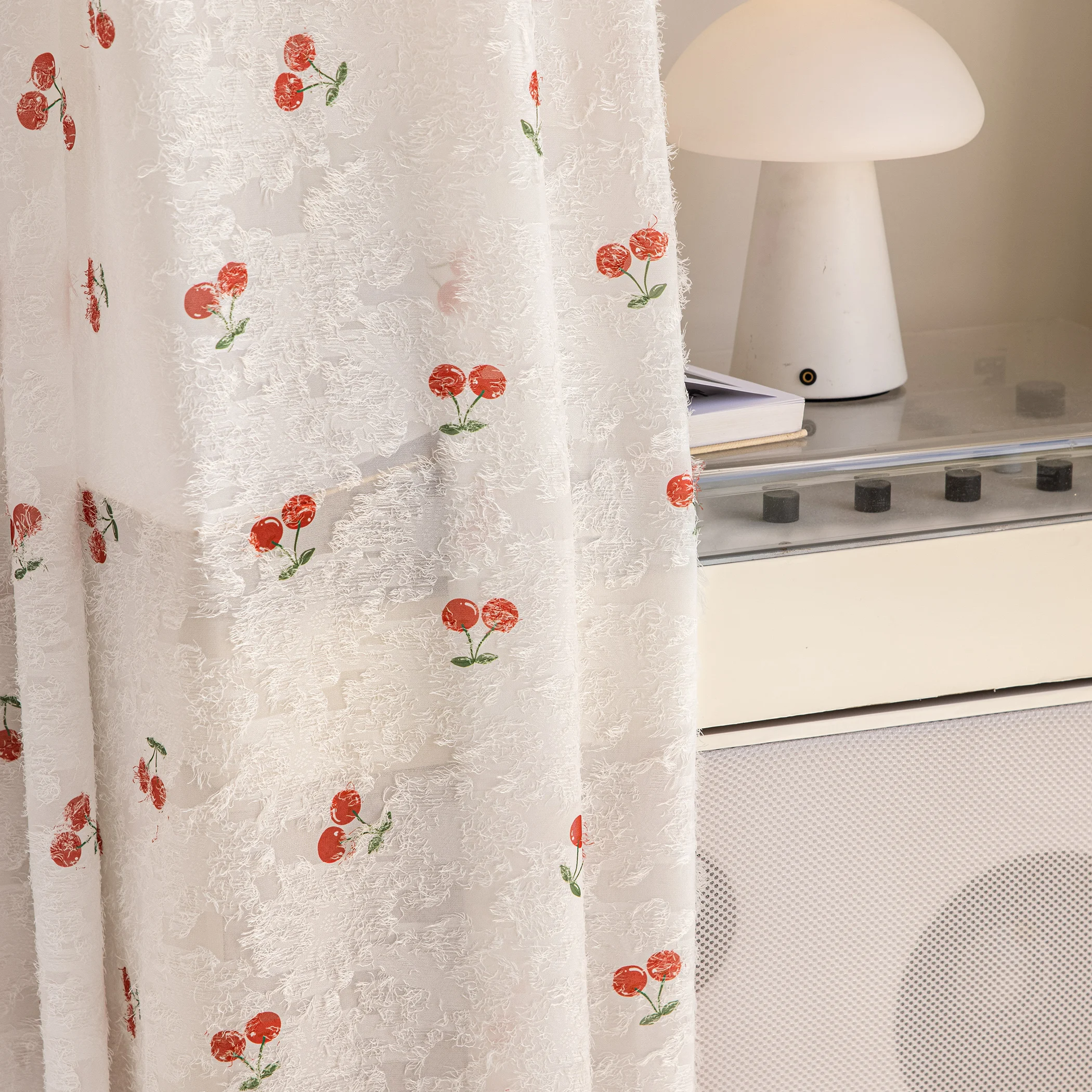Cherry Jacquard Sheer Curtain for Bedroom Living Room Semi‑Transparent Light Filtering Window Drapes Romantic Home Decor