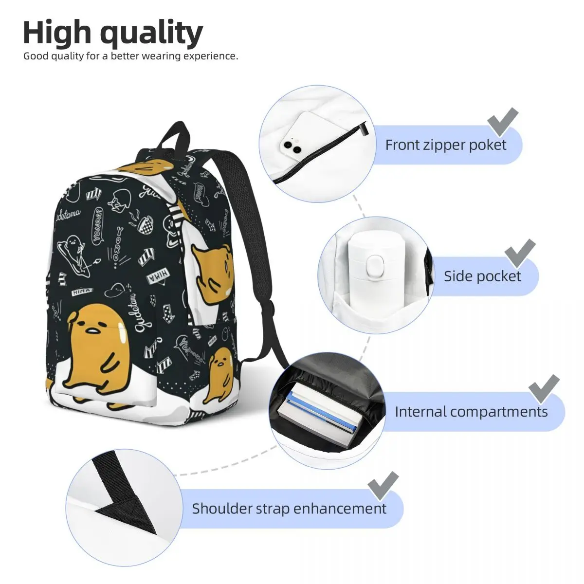 Gudetama dessin animé paresseux oeuf sac à dos pour garçon fille enfants étudiant école livre sacs sac à dos préscolaire maternelle sac en plein air