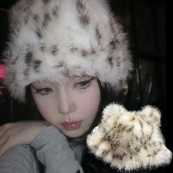Fur Bucket Hats Women Plush Leopard Print Teddy Bear Hat Thick Plush Autumn Winter Lady Fashion Fisherman Cap Ear Protection Hat