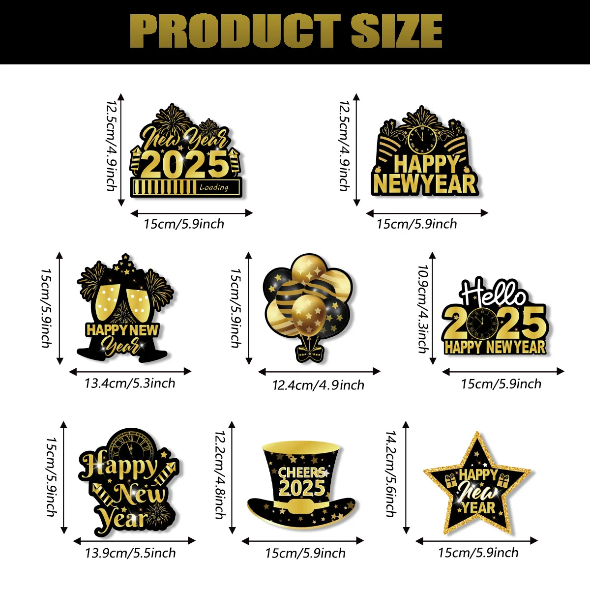 2025 Black Gold Happy New Year Spiral Hanging Decoration,Hello 2025 Spiral Charms,Cheers 2025 Paper card Pendant,8pcs