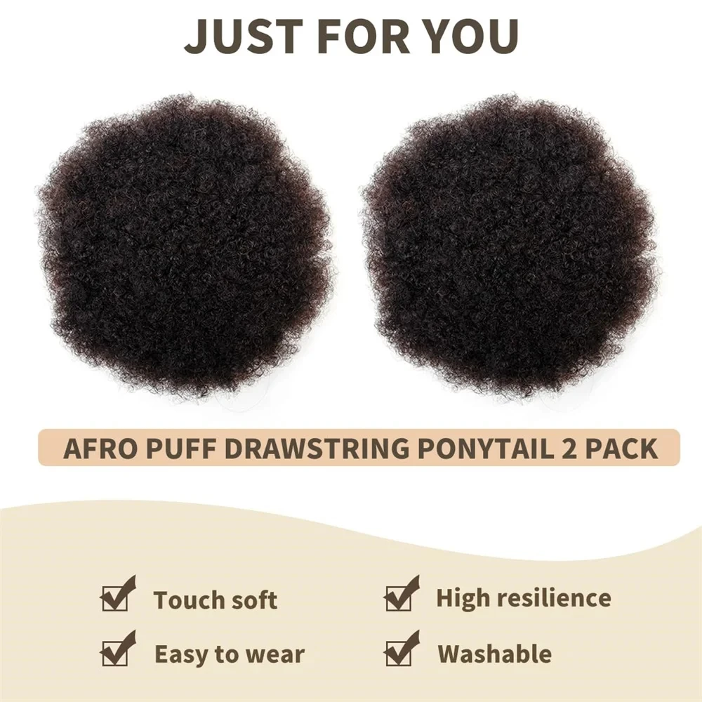 Kids Hair Puff Natural Black Human Hair Afro Puff Drawstring Ponytail dla dziewczynek Czarne kobiety 4-calowe perwersyjne kręcone włosy Updo Chigno