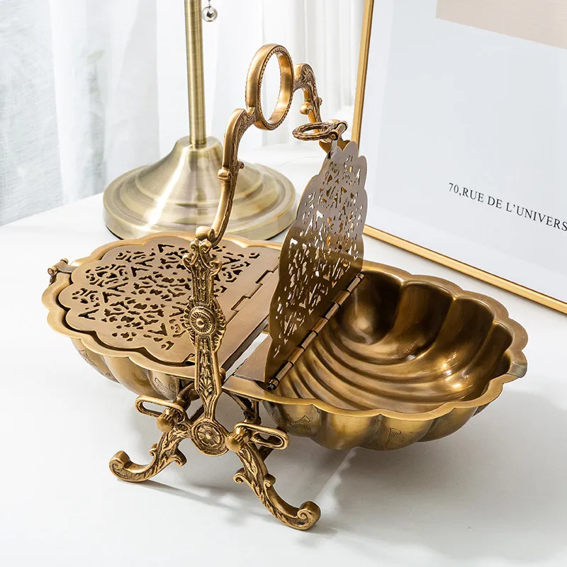 NEW   European Hollow Handmade Snacks Dried Fruit Hand Basket Folding Light Luxury High-end Home Decoration Storage Plate