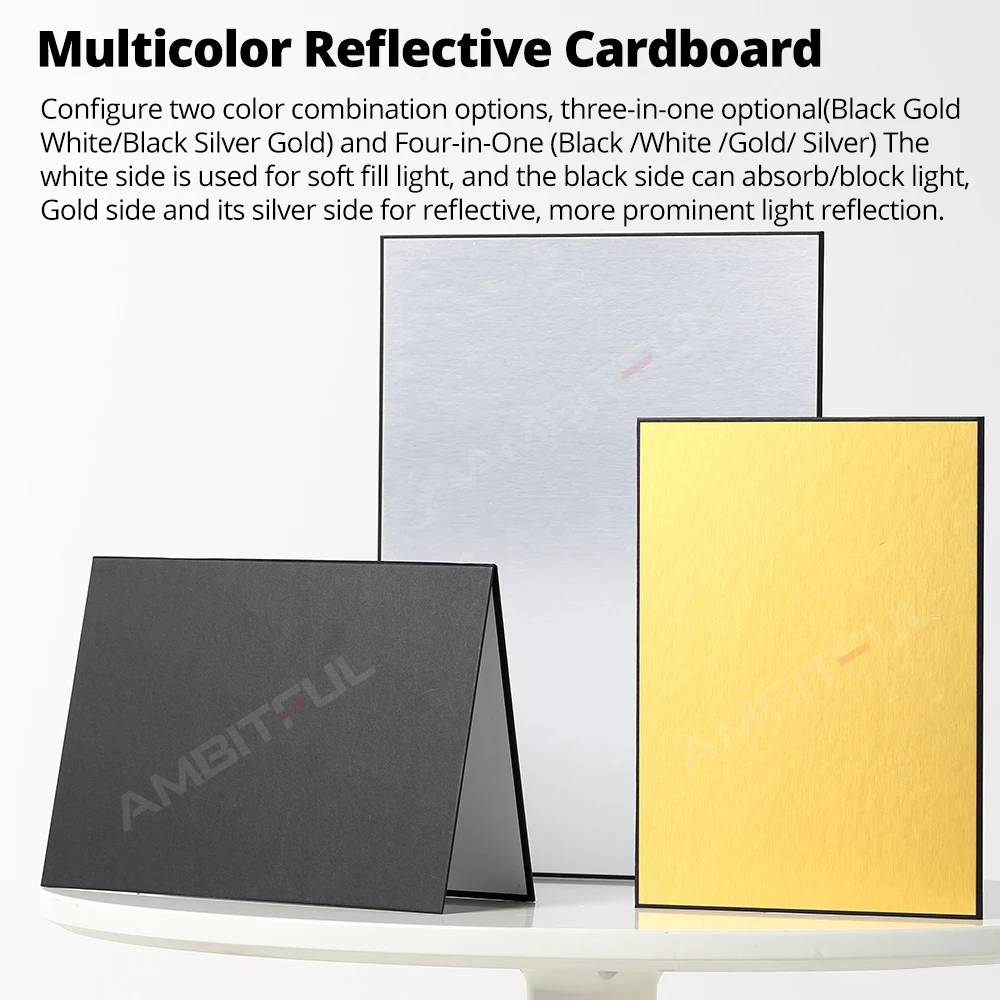 AMBITFUL 21 سنتيمتر * 29 سنتيمتر 29 سنتيمتر * 42 سنتيمتر عاكس أسود فضي أبيض الذهب ورق خلفية سميكة للطي مجلس للاستوديو اطلاق النار الدعائم