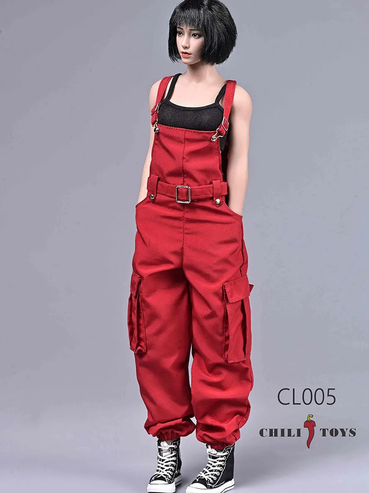 1/6 Women Soldier Overalls Trendy Hip Hop Strap Pants Y2K Jumpsuit Rompers Slim Crop Tops Vest For 12