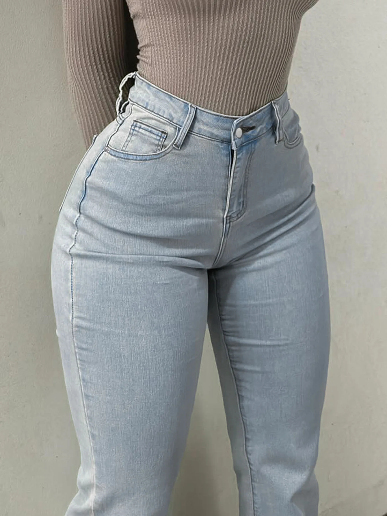 Women's Jeans High Waisted Flared Fashionable Elastic Slim Fit With Pockets Perky Buttocks Autumn And Winter Elegant Clothing