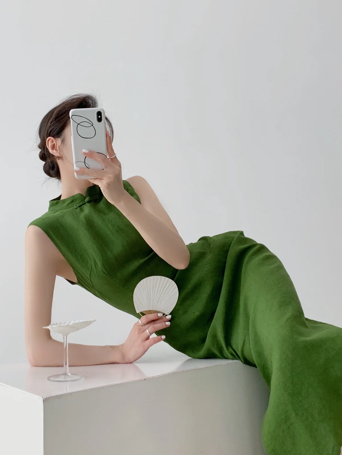 2025 Qipao Vintage Elegante Verde Sem Mangas Cheongsam Vestido Tradicional Estilo Chinês Vestido de Noite Vestido Chinês