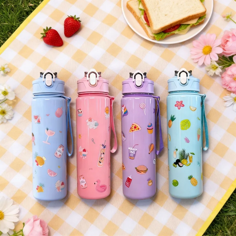 

750 мл фруктовая еда мультяшная бутылка для воды для детей чашка для воды с силиконовой соломой герметичные пластиковые бутылки для воды летняя чашка