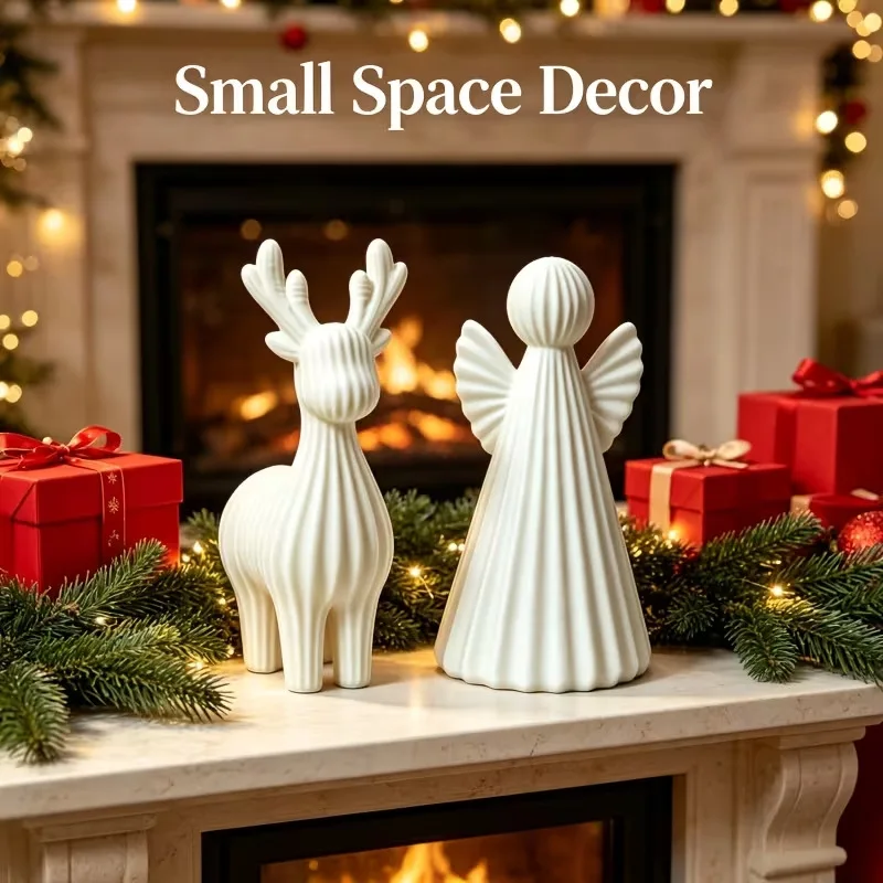 New 3D printed Christmas mini texture reindeer and white pleated statue pieces for holiday home decoration
