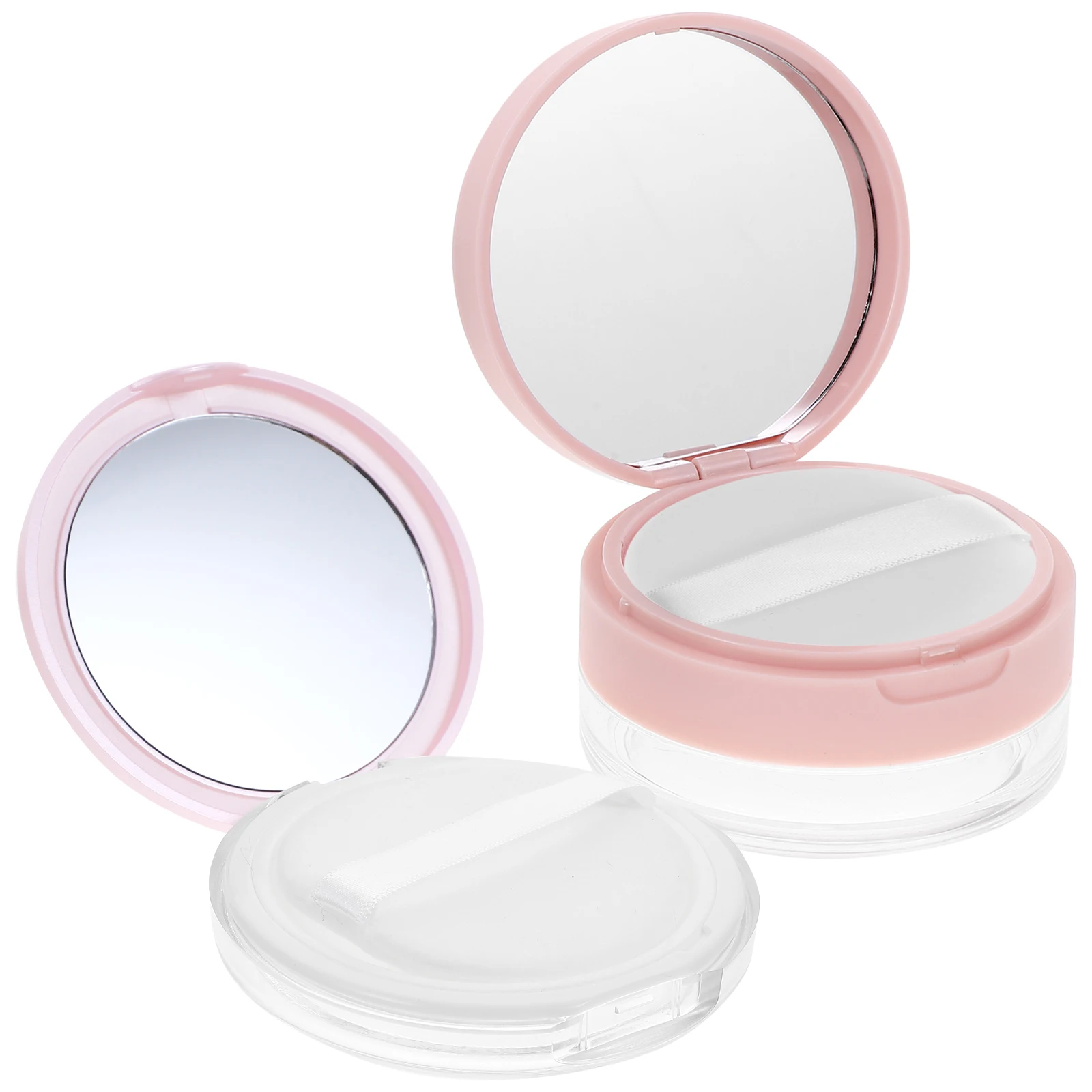 

2pcs Portable Loose Containers With Mirror Body Puff Storage Compact Travel Size Empty Cushion Case Small Powder Dispenser For
