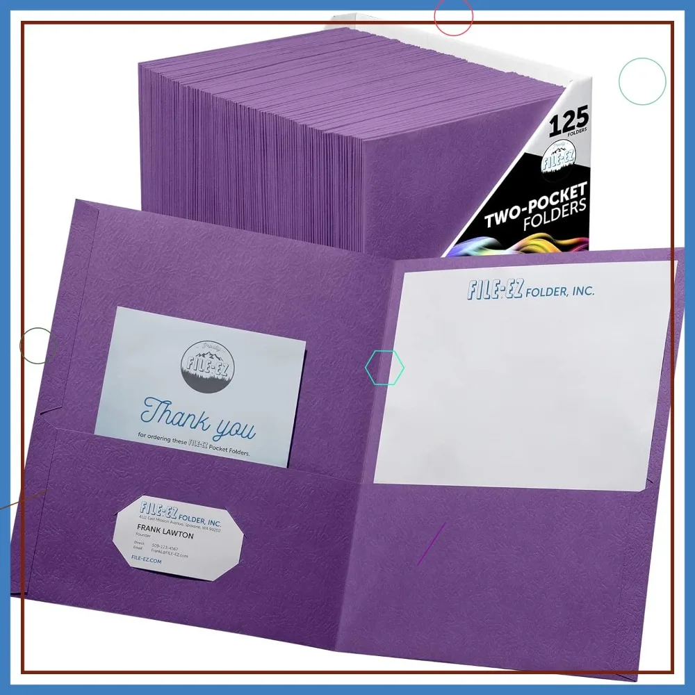 

Папки с двумя карманами, фиолетовые, 125 шт., из текстурированной бумаги, формат Letter, для школы и офиса