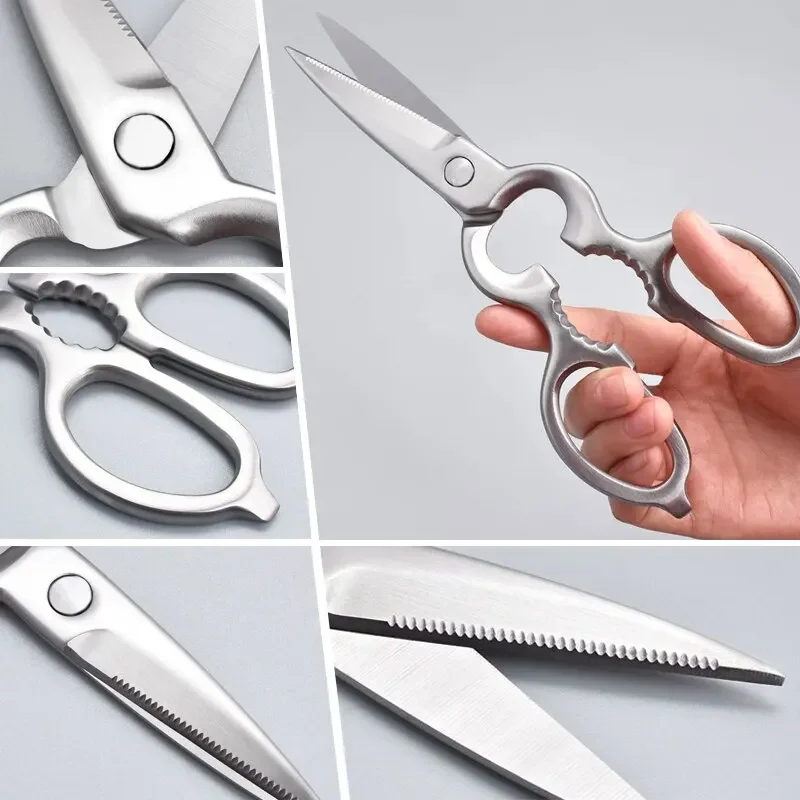 Kitchen Household Stainless Steel Scissors Ultra-sharp Micro-serrated Poultry Scissors Meat Fish Chicken Cooking Scissors Tools