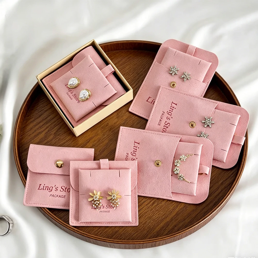 20-50-100sets-debossed-logo-8x8cm-microfiber-jewelry-snap-bag-button-pouch-insert-6x6cm-earring-stud-pad-necklace-card-gift-bags
