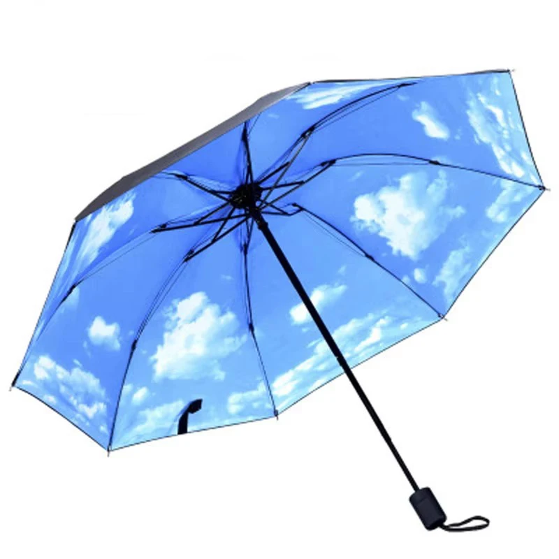 Blue Sky White Clouds Painting Inside Umbrella Men And Women Flower Sun Anti-uv Umbrellas Ladies Parasol Folding Paraguas Gifts