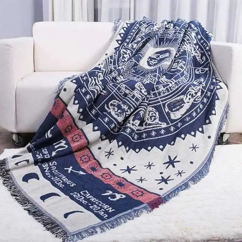 Knitted Sofa Blanket Cotton Throws Warm Quilt For Couch Bed 130x180cm Zodiac Design Floor Carpet Table Cover Home Decoration