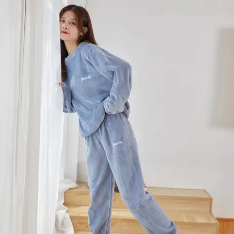 Womens Coral Velvet Pajama Set Thick Warm Autumn Winter Maternity Sleepwear Soft Loungewear Homewear Gift for New Moms