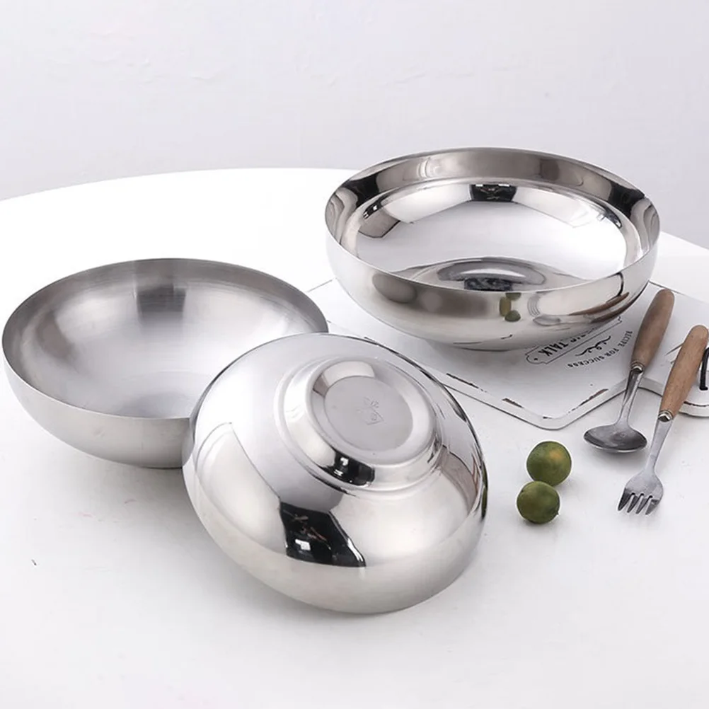 

Stainless Steel Single Layer Cold Noodle Bowl Soup Ramen Bowl Fruit Salad Storage Container Microwave Safe Metal Kitchen Dining