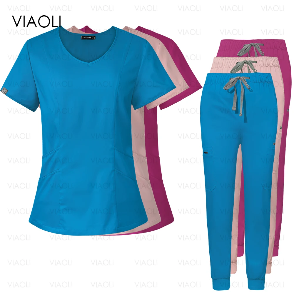 Surgical Uniforms Woman Medical Scrub Set Nurse Uniform Beauty Salon Workwear Clinical Scrub Top Pant Clinical Nursing Work Suit