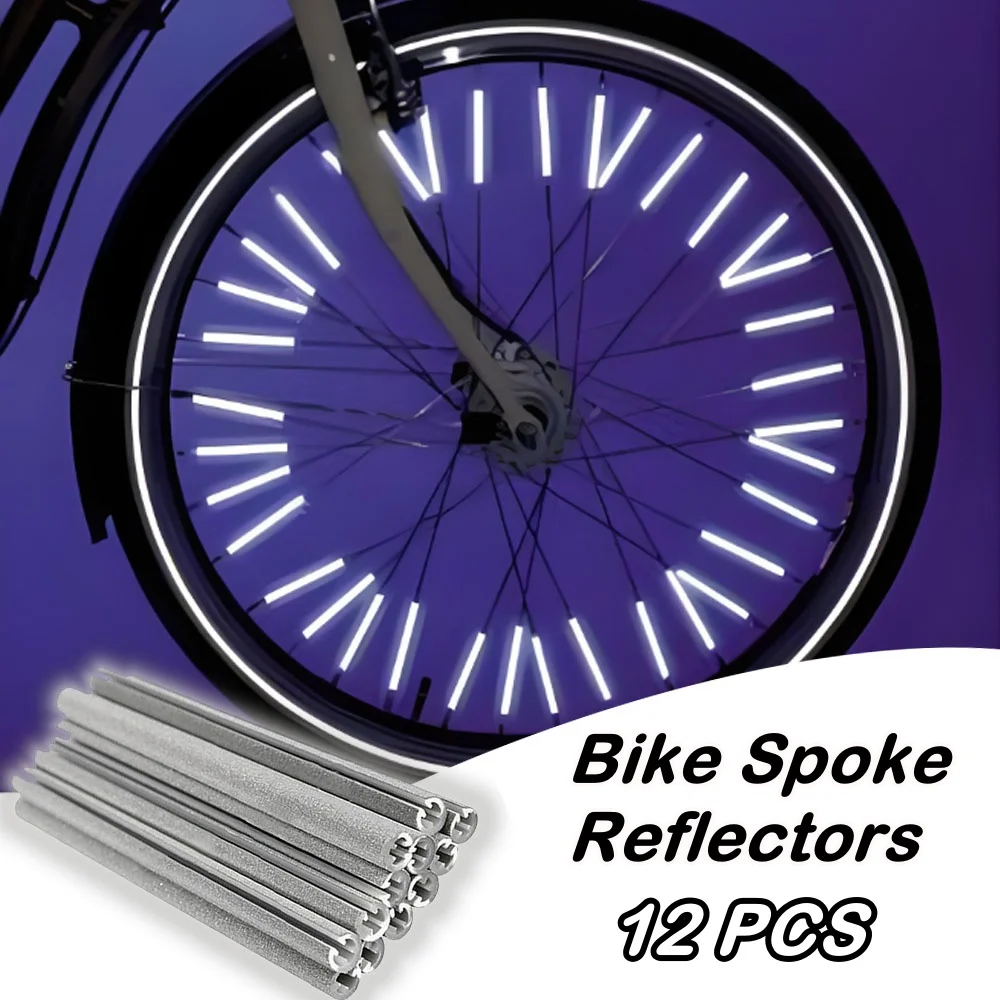 

12Pcs Bicycle Reflective Spokes Night Steel Ring Gray Reflective Tape for Round Metal Wire Spokes Visibility Enhancement
