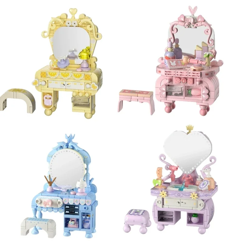 Princess Dream Series Building Blocks Small Dressing Table Movable Figures Educational Splicing Model Ornaments Toy Gift