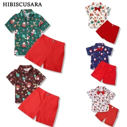 Kids Children Christmas Shirt Shorts Clothing Sets Boys Summer Short Sleeve Shirt Short Pants 2pcs Outfits Santa Claus For Xmas