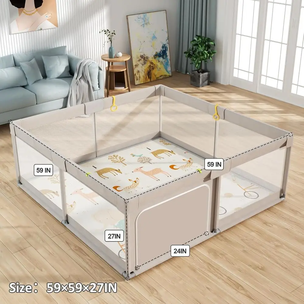 Parque infantil extra grande para bebés 59x59 con tapete, centro de actividades seguro para interiores/exteriores para bebés y niños pequeños