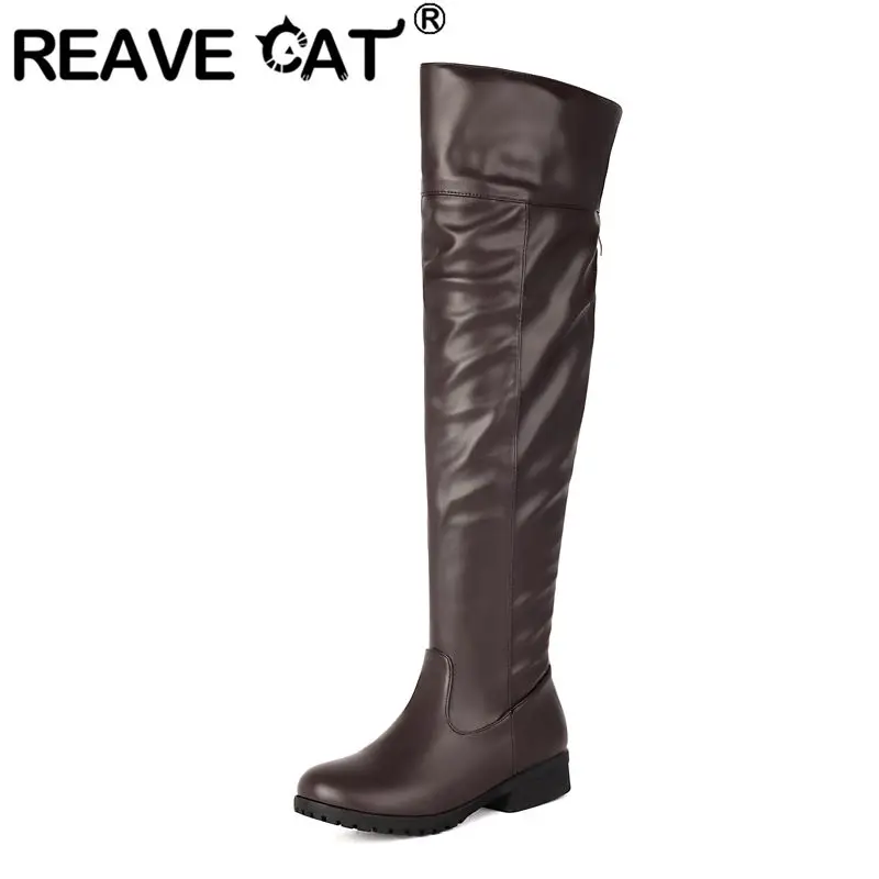 REAVE CAT الترفيه النساء الفخذ الأحذية جولة تو 3 سنتيمتر كتلة الكعوب سستة كبيرة الحجم 48 49 50 يوميا أكثر رقيقة أحذية عالية ركوب بوتا