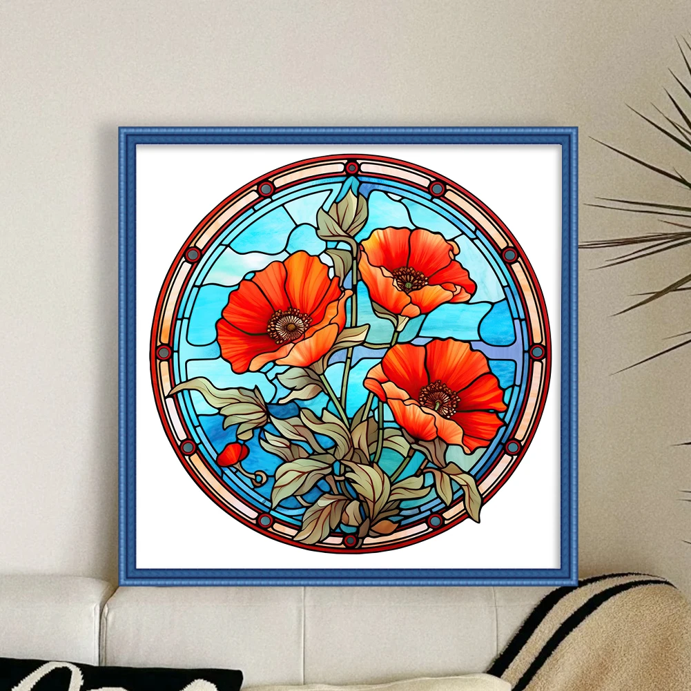 

Full Embroidery Eco-cotton Thread 18CT Print Stained Glass Flower Cross Stitch