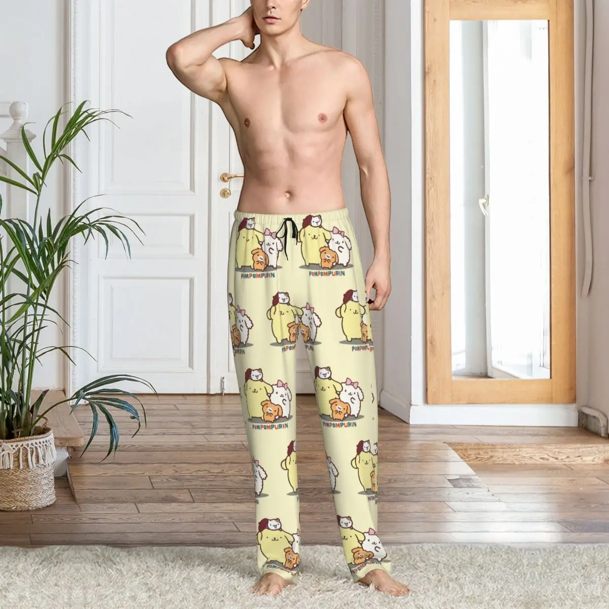 Custom Pompompurin Pajama Pants Men Kawaii Lounge Sleep Drawstring Sleepwear Bottoms with Pockets