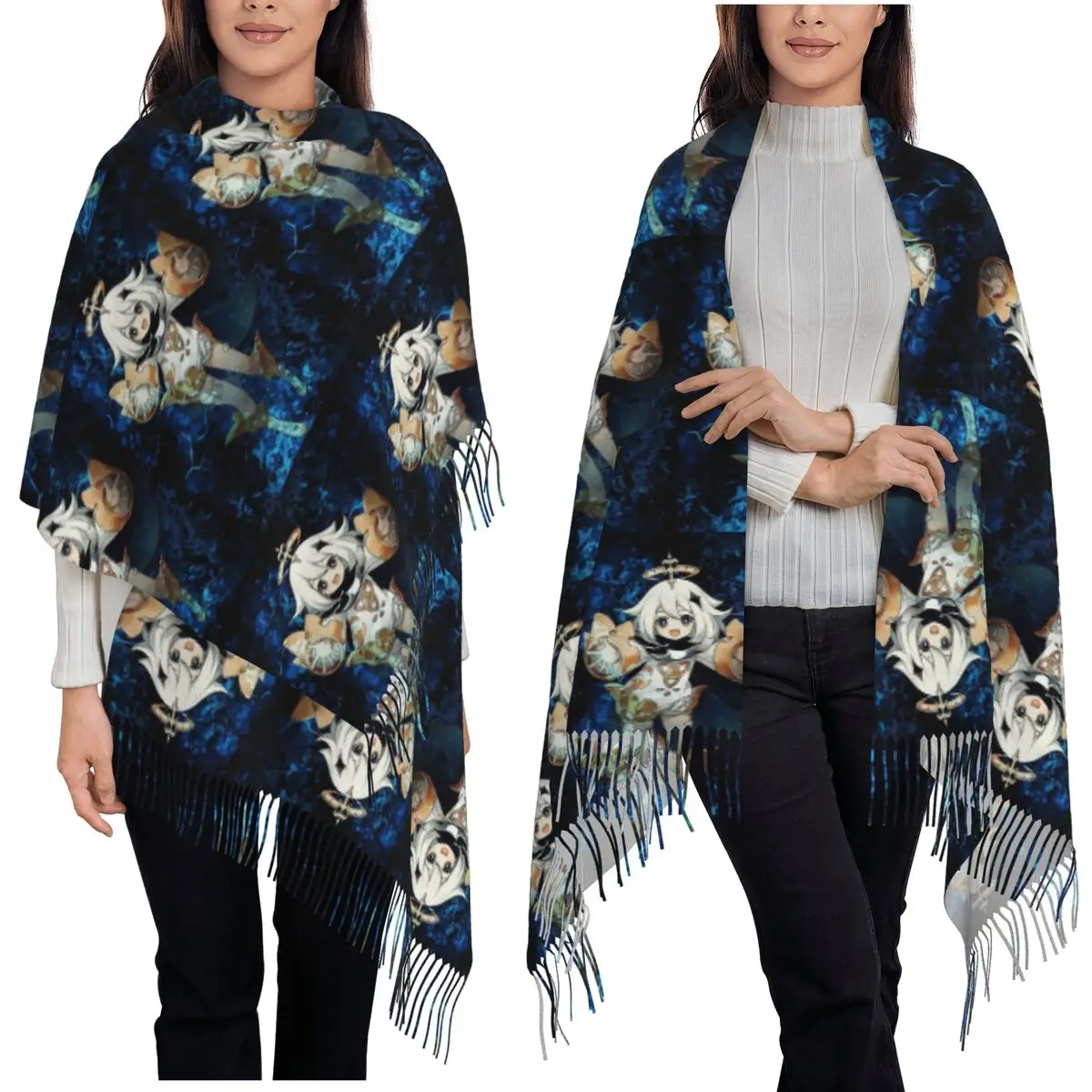 

Genshin Impact Warrior шарф с кисточками, женские мягкие теплые шали и накидки, большая осенне-зимняя шаль