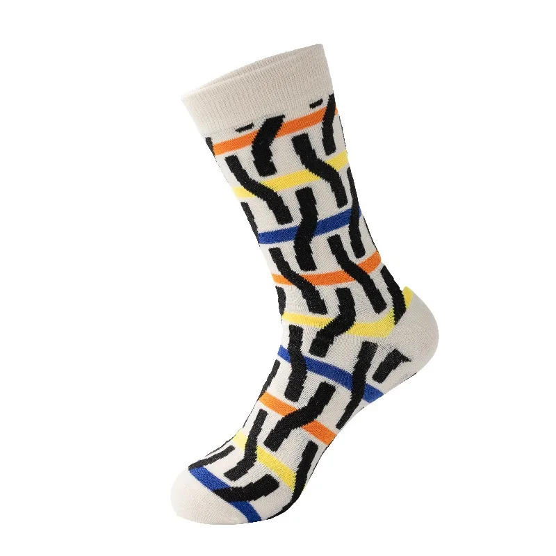 5 Pairs Men's Socks Set Europe Wholu esale America Colorful Stripes Funny HarajukRetro Casual Sports Comfort High-quality Socks