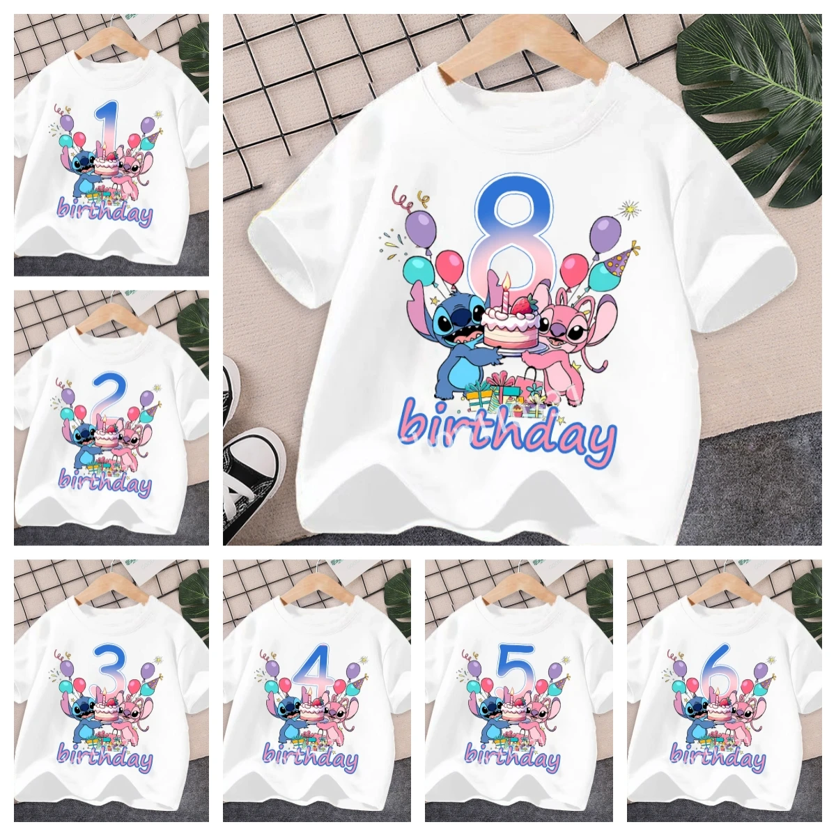 

Cute Cartoon Birthday Tops Disney T-shirt Fashion Number Printed Woman Clothes Cotton Short Sleeve Versatile Staple Girly Style