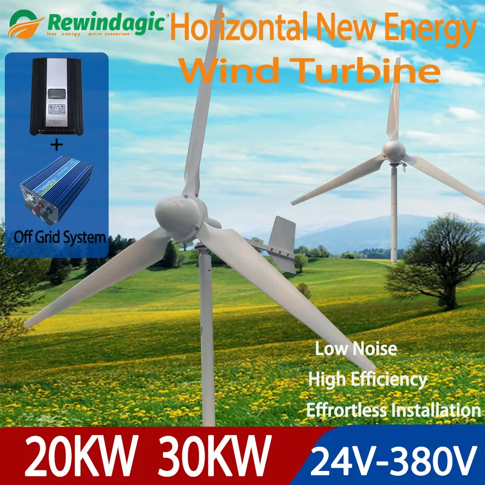 

New Arrival Free Energy Low Speed Star 3 Blades 20KW 30KW 24V-380V Wind Turbine Generator With Grid Tie Inverter For Homeuse