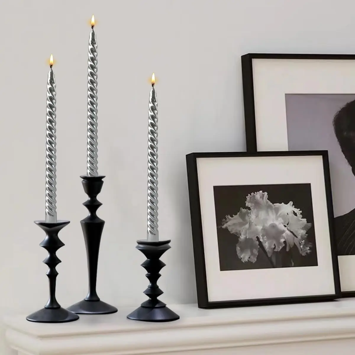 4pcs/set Taper Candles Glossy Metal-Look True Dripless Candlesticks Clean Burning Tapered Candle Sticks for Home Dinner Decor