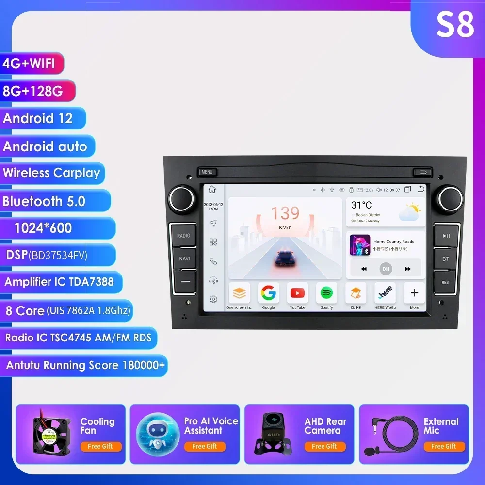 2 Din Android 12 Stereo Autoradio Multimedia Speler Gps Navi Voor Opel Corsa C Signum Vivaro Astra H Corsa D Zafira Tigra Twintop
