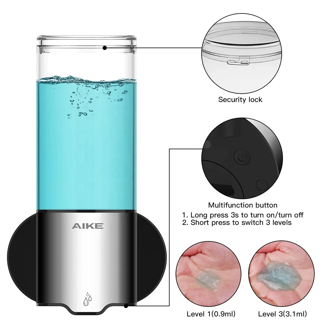 AIKE-자동 액체 비누 디스펜서 500ML, 벽걸이 샤워 젤 세제 샴푸 디스펜서, 욕실 주방 비누 디스펜서