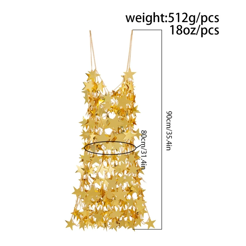 Women Star Sequins Tassel Body Chain Sexy Hollow out Harness Bikinis Chain Skirt