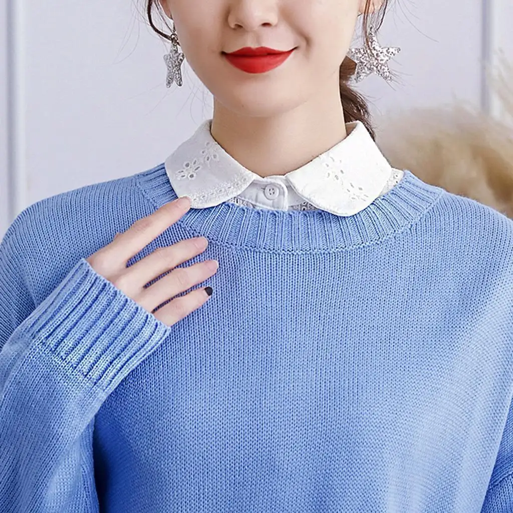 

Rhinestone Fake Collar Removable Lace Tag Pin Fashion Womens Cotton Fake Collar for Casual Jackets and Costumes