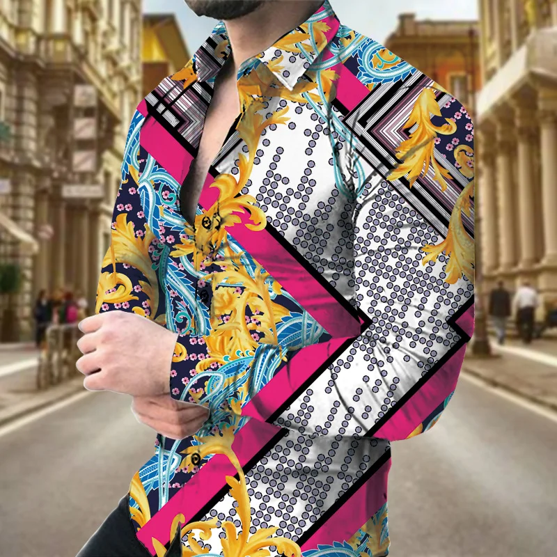 

Floral Slim Long Sve irt Youth nut Flower Print Casual Faion Spring Cotton irt for Young Men Soft Luster