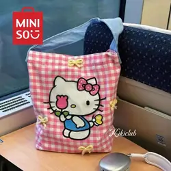 2024 Sanrio Hello Kitty Spring Pink Plaid Bag Cute Cartoon Large Capacity Plaid Handbag Underarm Bag Ins Anime Gifts for Girls