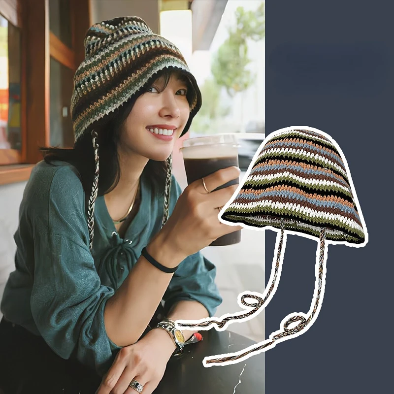 2024 Summer Flower Crochet Hat Funny Novelty Beanies Knit Cap Bucket Hat Women Korean Style Panama Y2k Accessories