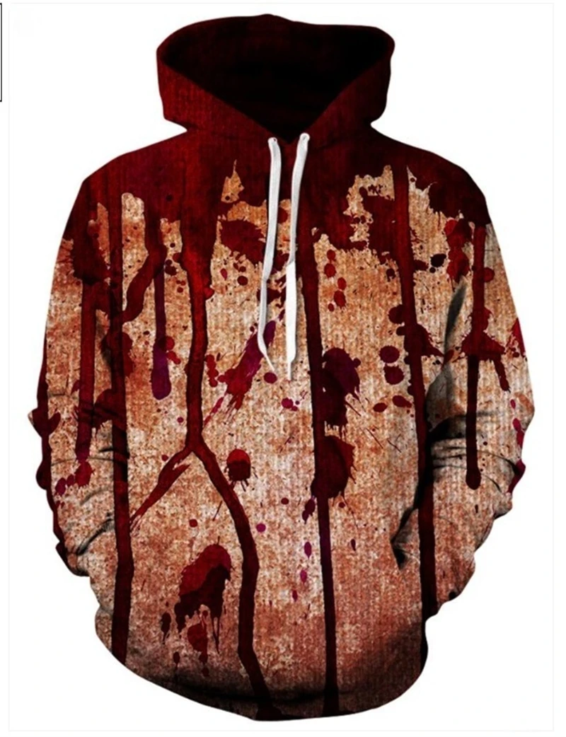 الرجال أنا بخير هوديس البلوز الرهيب الدموي هالوين بأكمام طويلة مقنعين أعلى مضحك حزب البلوز ملابس الهالوين #4