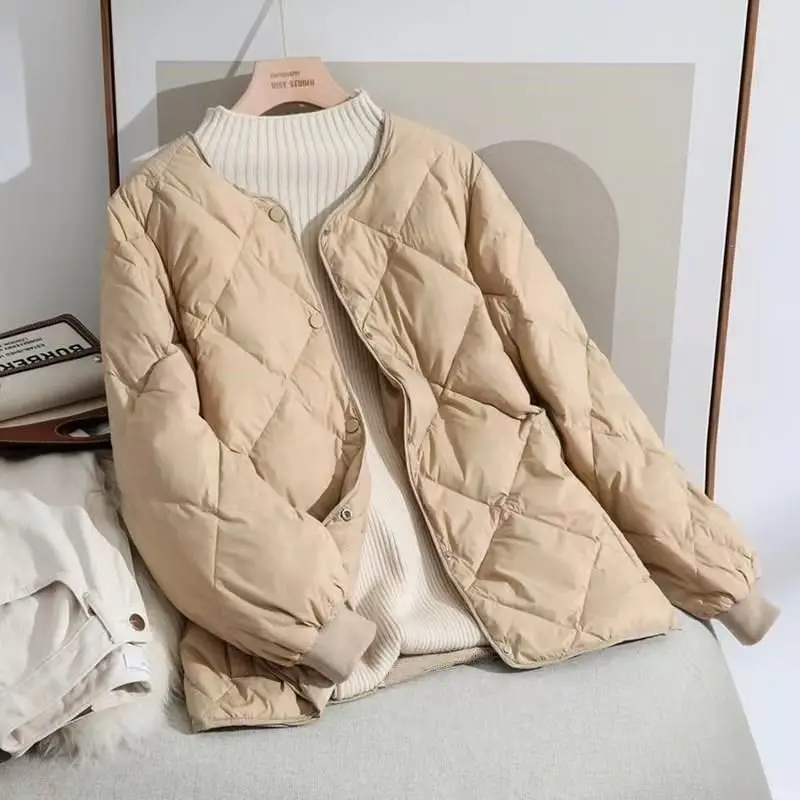 Outono inverno para baixo casaco de algodão acolchoado jaqueta feminina leve fino outerwear curto topos botões manga longa casacos chiques leve