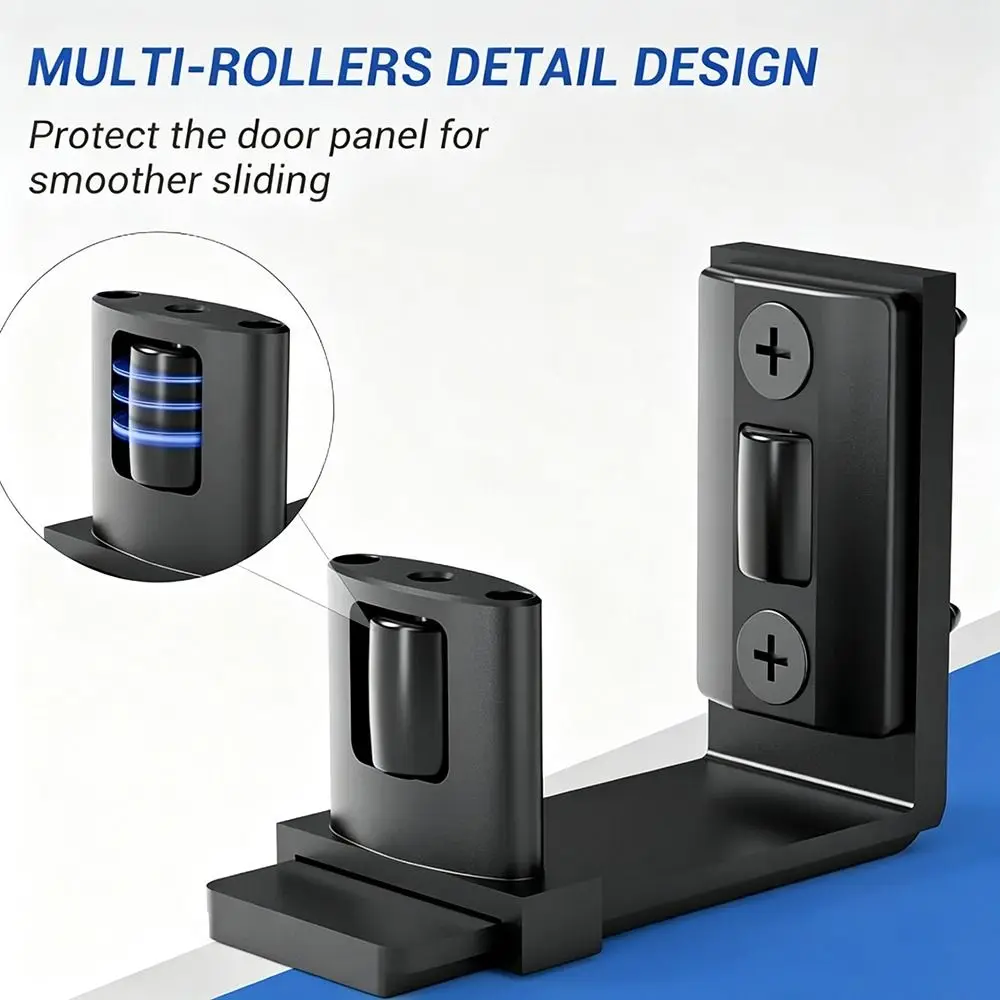 Wall Mounted Door Floor Guide Black Color Sawtooth Design Adjustable Floor Guide Smooth Nylon Rollers Space Saving