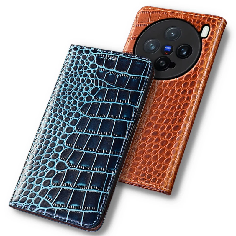 

Flip Case For VIVO X200s X200 FE Ultra Pro Mini 5G Crocodile Pattern Magnetic Cover Luxury Cowhide Genuine Leather Wallet Covers