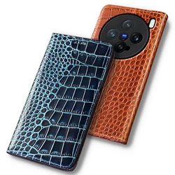 Flip Case For VIVO X200s X200 FE Ultra Pro Mini 5G Crocodile Pattern Magnetic Cover Luxury Cowhide Genuine Leather Wallet Covers