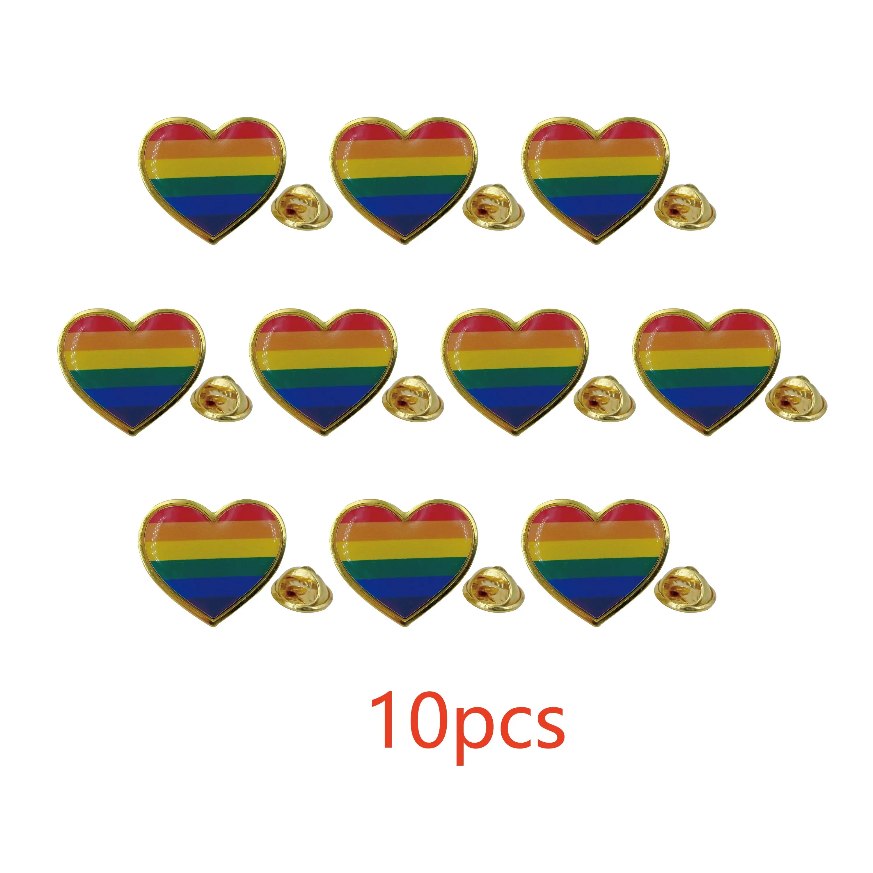 5/10/50/100pcs Pride Pins Gay Pride Rainbow Heart Gay Pride Pins LGBTQ Rainbow Heart Brooches Pins for Clothes Bag Decoration